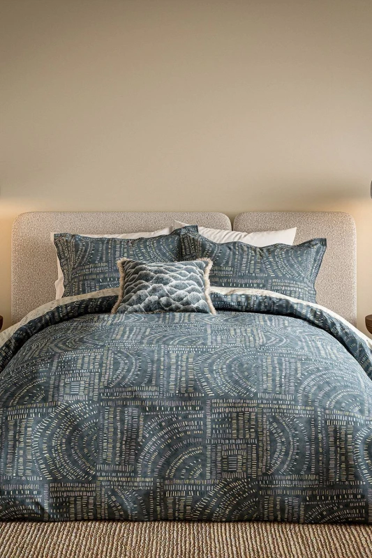 Image of Harlequin 'Frescoes' Cotton Duvet Cover Set in Blue Size: Double Blue Unisex Double