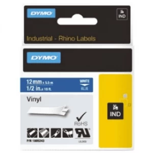 Image of Dymo 1805243 White On Blue Label Tape 12mm x 5m