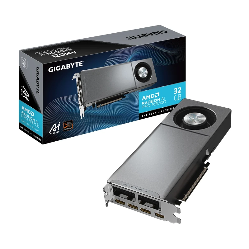 Image of Gigabyte Gigabyte Radeon AI PRO R9700 AI TOP 32G Graphics Card- 32GB GDDR6, 256 bit, PCI-E 5.0, 2920MHz Core Clock, 3 x DP, 1 x HDMI, GV-R9700AI TOP-3