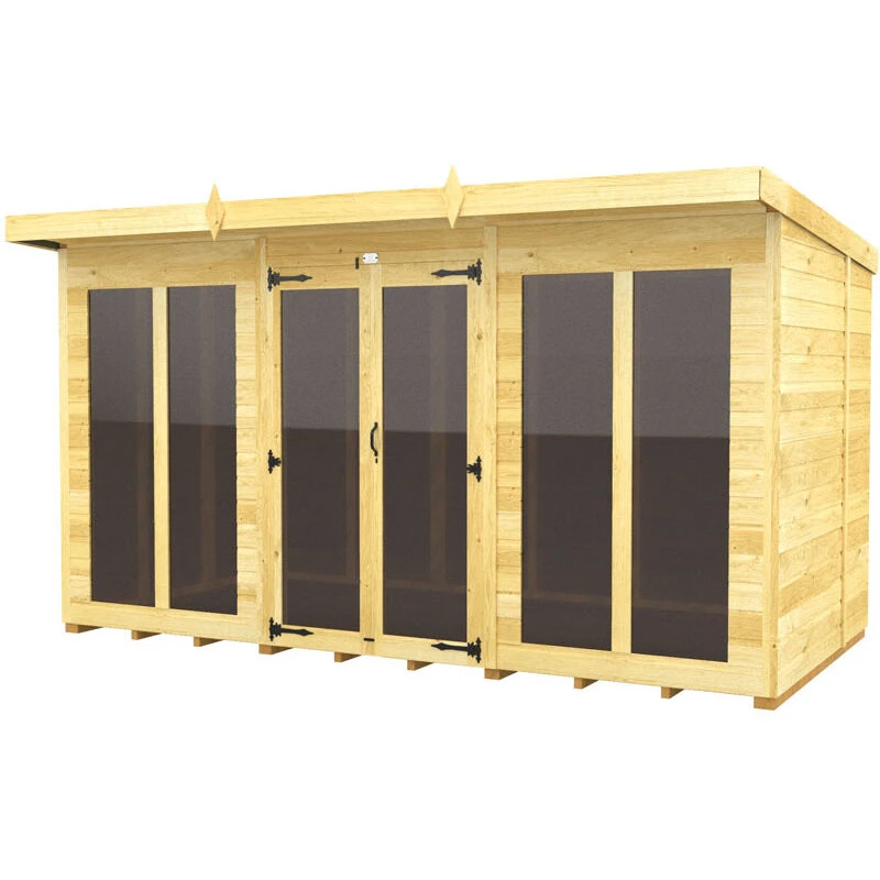 Image of Flat Pack Sheds DIY Sheds 12 x 8 Pent Summer House (Full Height Window), Brown 12X8PFHWSHFF