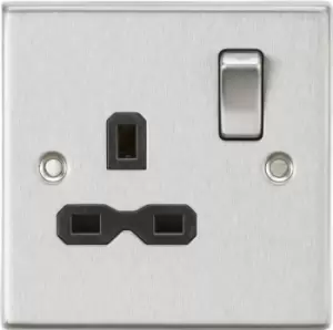 Image of KnightsBridge 13A 1G DP Switched Socket with Black Insert - Square Edge Brushed Chrome
