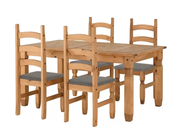 Image of Seconique Corona Pine Extending Dining Table and 4 Grey Fabric Chairs