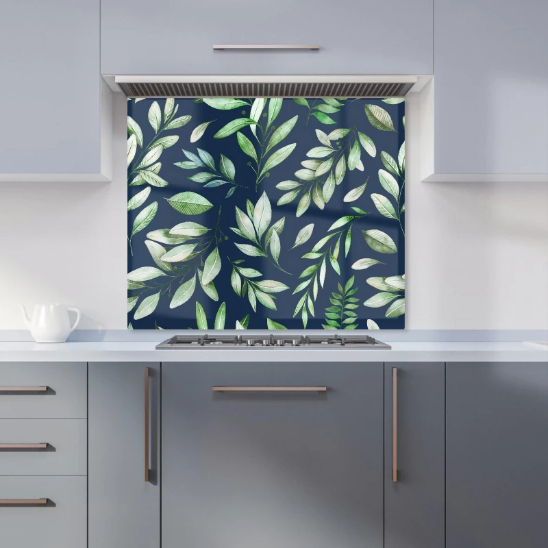 Image of Warren Reed - Designer Watercolor Leaves Kitchen Splashback in Green Size: 600mm x 650mm Green Unisex 600mm x 650mm