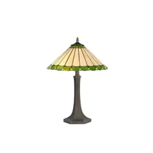 Image of 2 Light Octagonal Table Lamp E27 With 40cm Tiffany Shade, Green, Crystal, Aged Antique Brass