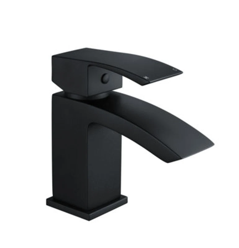 Image of Balterley Mono Basin Bathroom Mixer Tap with Push Button Waste - Matt Black Black
