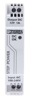 Image of Phoenix Contact STEP-PS/1AC/12DC/1 Switch Mode DIN Rail Power Supply 85 264V ac Input, 12V dc Output, 1A 12W