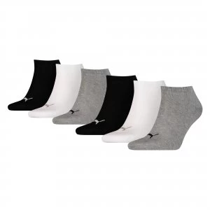Image of Womens PUMA Unisex Plain Sneaker Socks 6 Pack, Black/Grey, size 9-11, Clothing