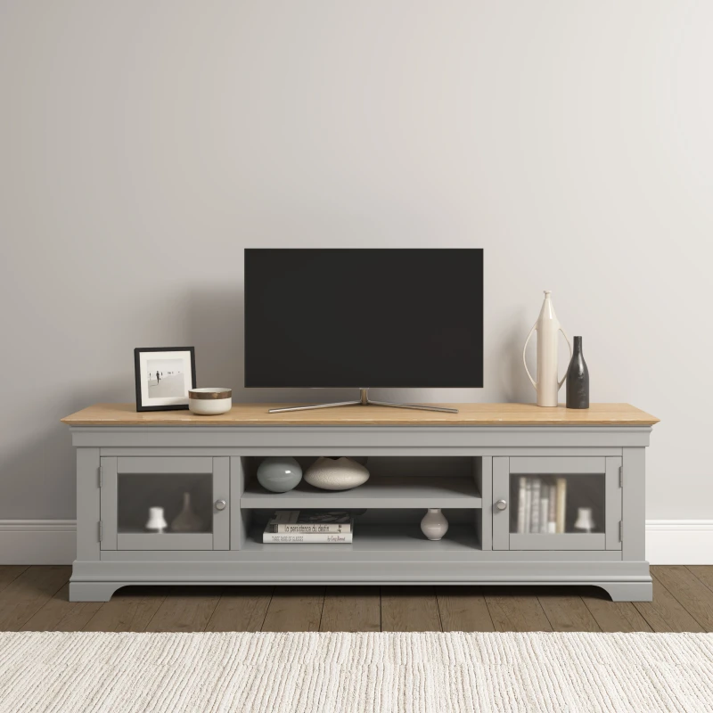 Image of Seconique Bordeaux Large TV Stand - Pebble Grey/oak Fully Assembled