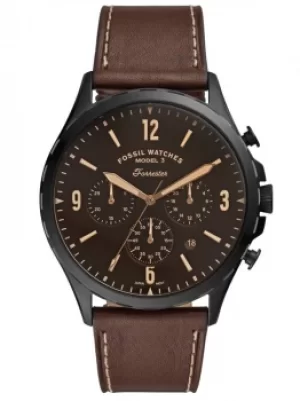 Image of Fossil Mens Forest Stainless Steel Brown Chronograph Dial Leather...