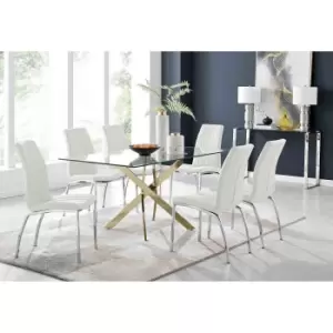 Image of Furniture Box Leonardo 6 Gold Dining Table and 6 White Isco Chairs