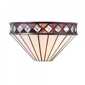 Image of 1 Light Indoor Wall Uplighter Dark Bronze with Tiffany Glass, E27