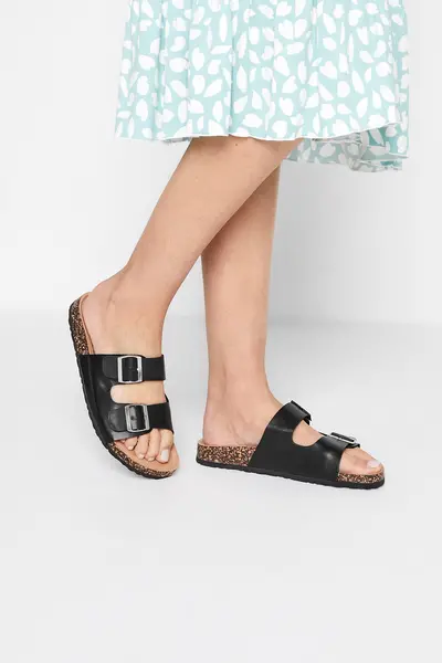 Image of Long Tall Sally Buckle Strap Footbed Sandals Black