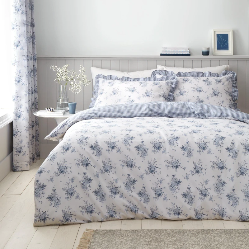 Image of Catherine Lansfield Lucie Floral Reversible Duvet Cover Bedding Set Blue