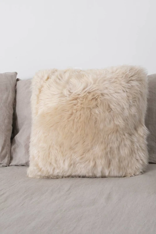 Image of Native Natural Double Sided Beige Sheepskin Cushion 45x45cm Size: 45cm x 45cm Beige Unisex 45cm x 45 cm