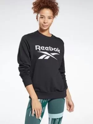 Image of Reebok Identity Logo French Terry Crew Sweatshirt, Black, Size S, Women