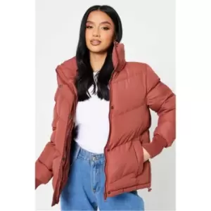 Image of I Saw It First Rosewood Petite High Neck Puffer Coat - Red