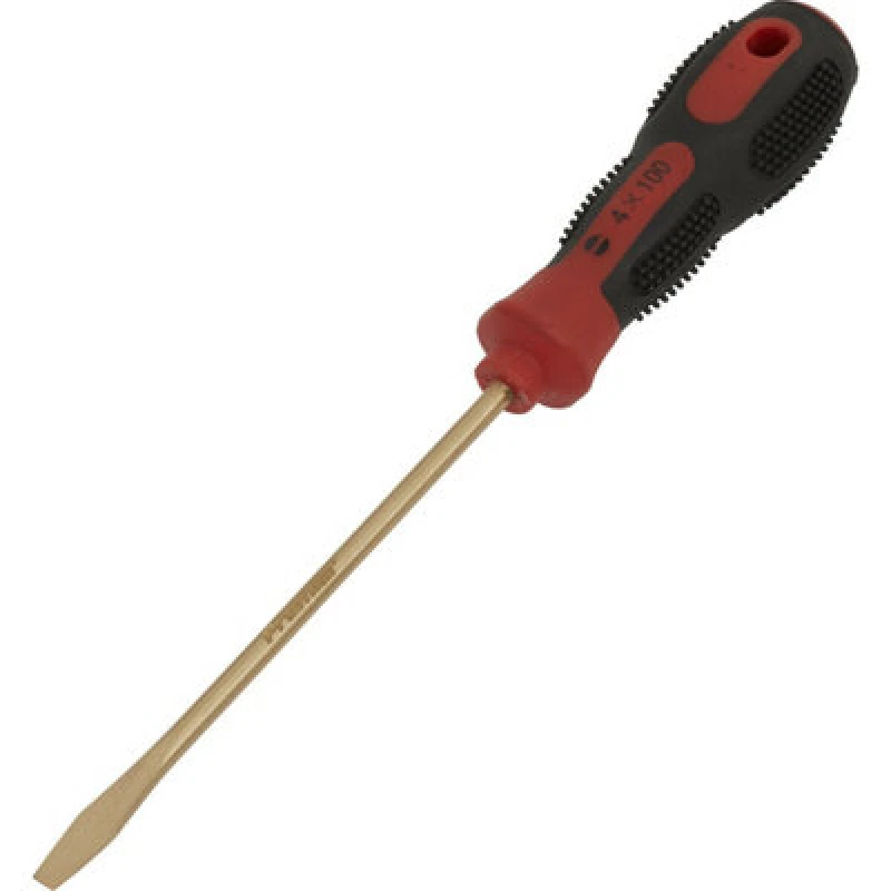 Image of Loops 4 x 100mm Slotted Screwdriver - Non-Sparking - Soft Grip Handle - Die Forged Multi