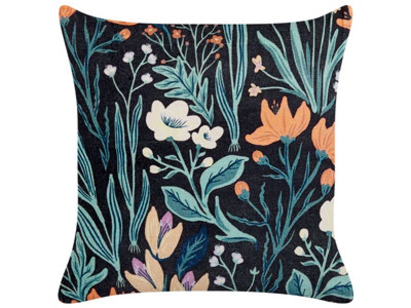 Image of Beliani Throw Cushion Osmunda Velvet 45 X 45cm Black Floral Pattern