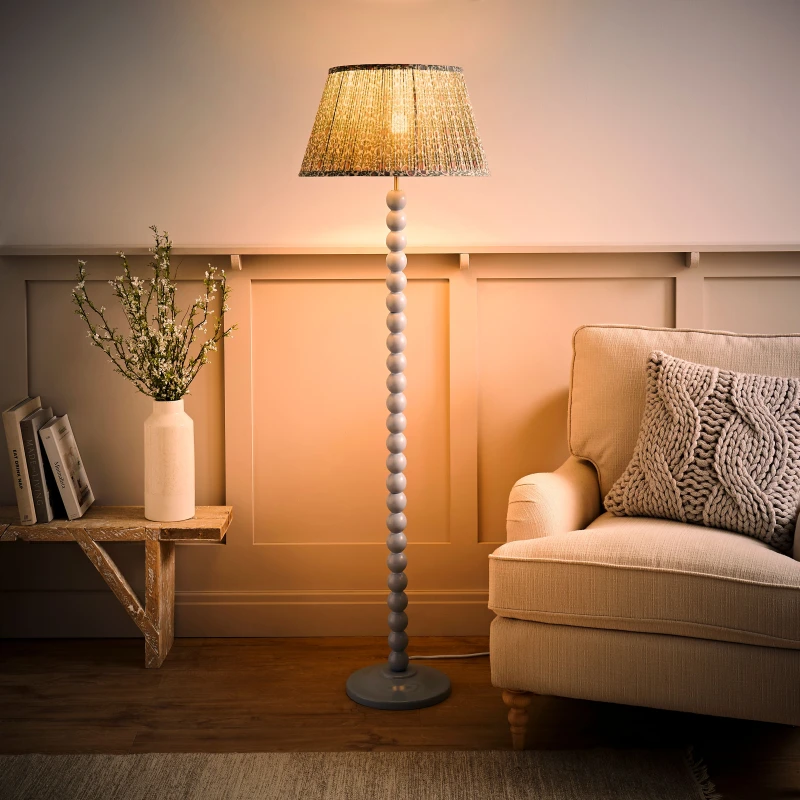 Image of ValueLights ValueLights Bobbin Bobbles Floor Lamp and Floral Pleated Taper Lamp Shade and Bulb in Pale Blue Pale Blue One Size Unisex 5059406068997