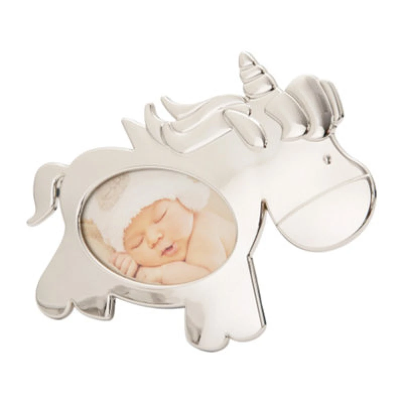 Image of Happy Homewares Cute Unicorn Themed Shiny Nickel Plated Metal Baby Oval Picture Frame