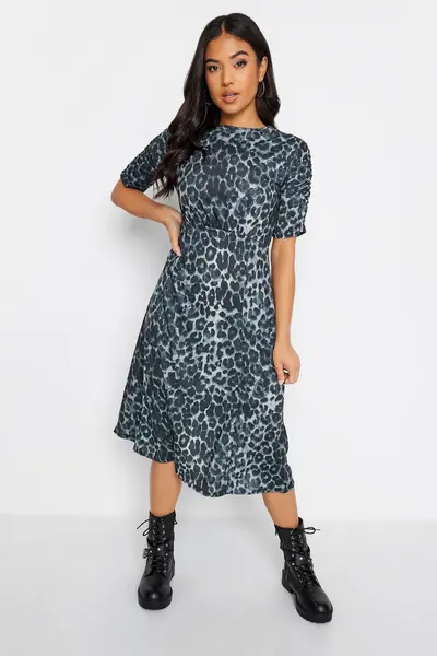 Image of PixieGirl Petite Animal Print Midi Dress Grey