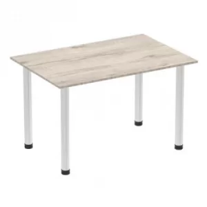 Image of Impulse 1400mm Straight Table Grey Oak Top Brushed Aluminium Post Leg