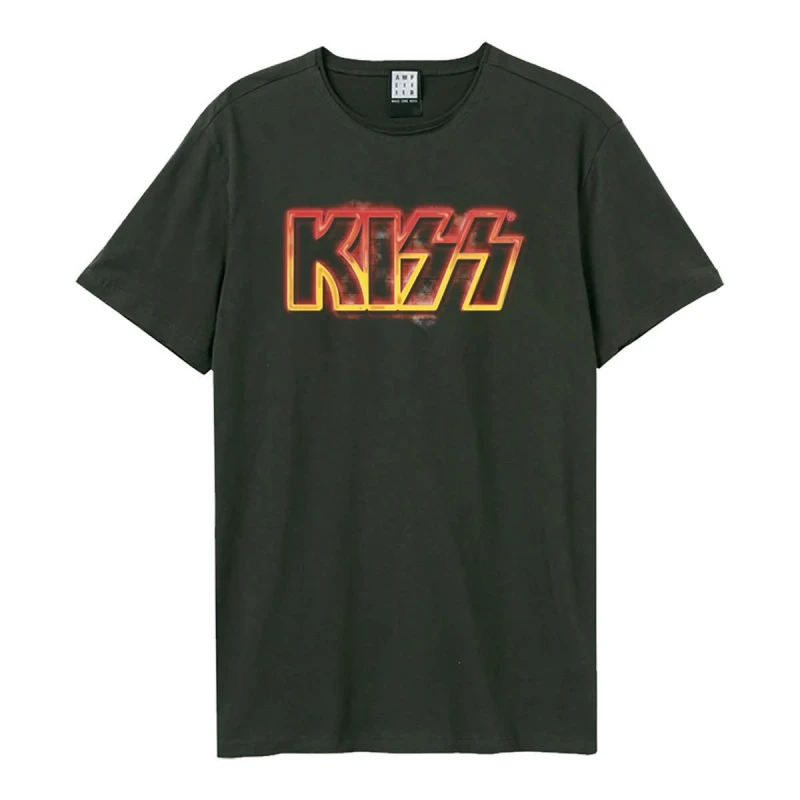 Image of Amplified Amplified Men Neon Sign Kiss T-Shirt in Charcoal Size: Small Charcoal S Male 5063470090167