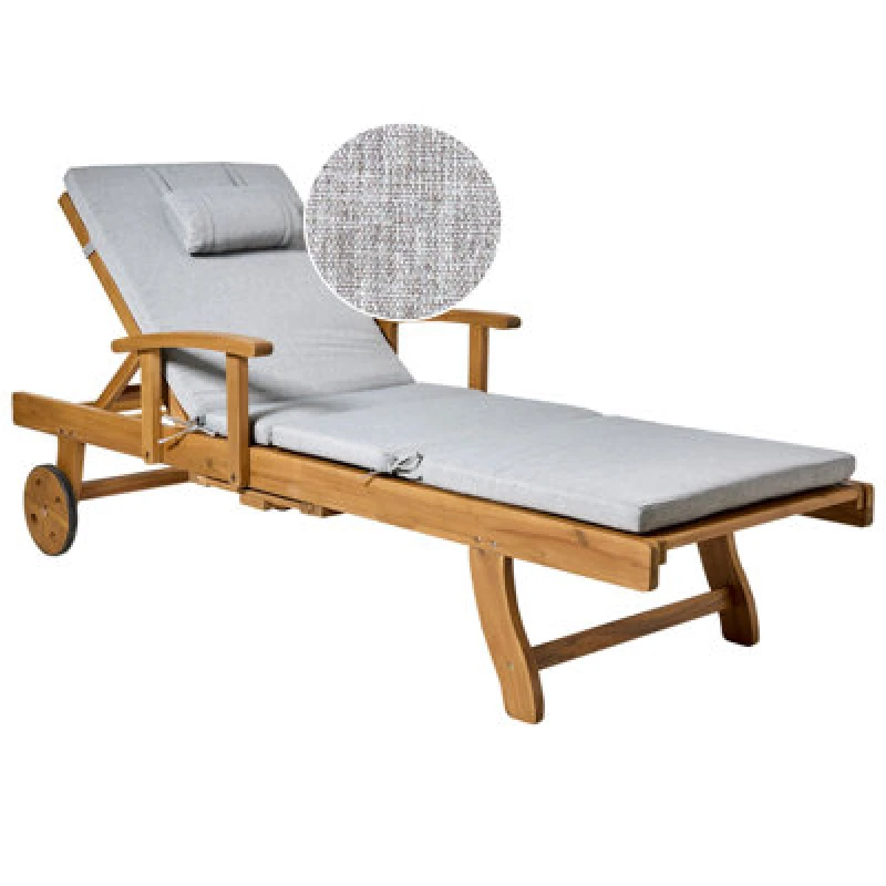 Image of Beliani Sun Lounger With Cushion Java Premium Acacia Wood Grey Melange