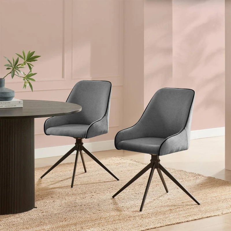 Image of FurnitureboxUK FurnitureboxUK 2x Beaumont Grey Fabric Swivel Dining Chairs Grey One Size Unisex 5056784312797