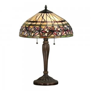 Image of 2 Light Medium Table Lamp Tiffany Glass, Dark Bronze Paint with Highlights, E27