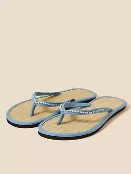 Image of Accessorize Beaded Seagrass Flipflop, Blue, Size S, Women