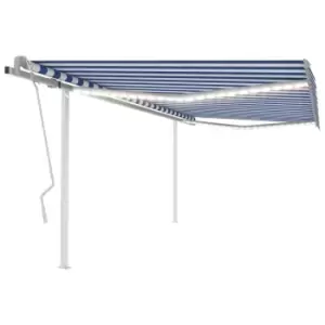 Image of Vidaxl Manual Retractable Awning With LED 4.5X3 M Blue And White