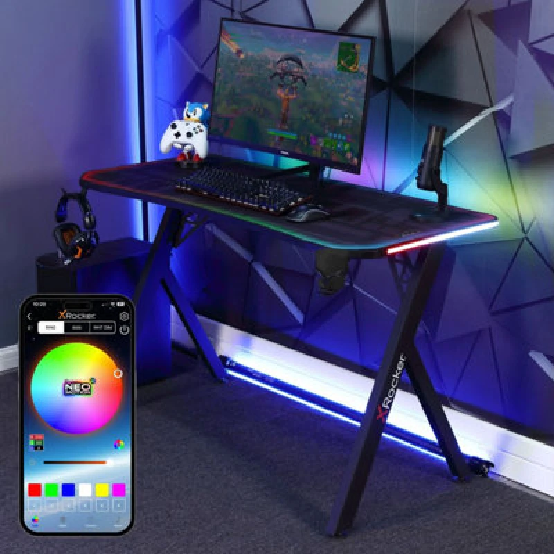 Image of X ROCKER Lumio Compact RGB Gaming Desk - Black 094338240702