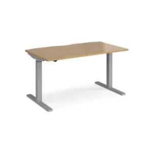 Image of Height Adjustable Desk Rectangular Desk 1400mm Oak Tops With Silver Frames 800mm Depth Elev8 Mono