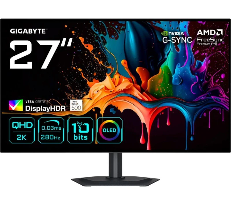 Image of Gigabyte MO27Q28G Quad HD 26.5" W-OLED Gaming Monitor - Black 4719331872663