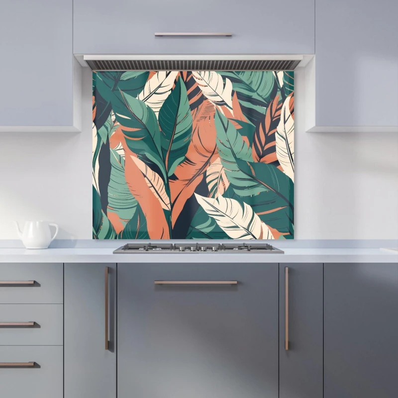 Image of Warren Reed - Designer Autumn Tropical Leaves Kitchen Splashback in Green Size: 700mm x 650mm Green Unisex 700mm x 650mm