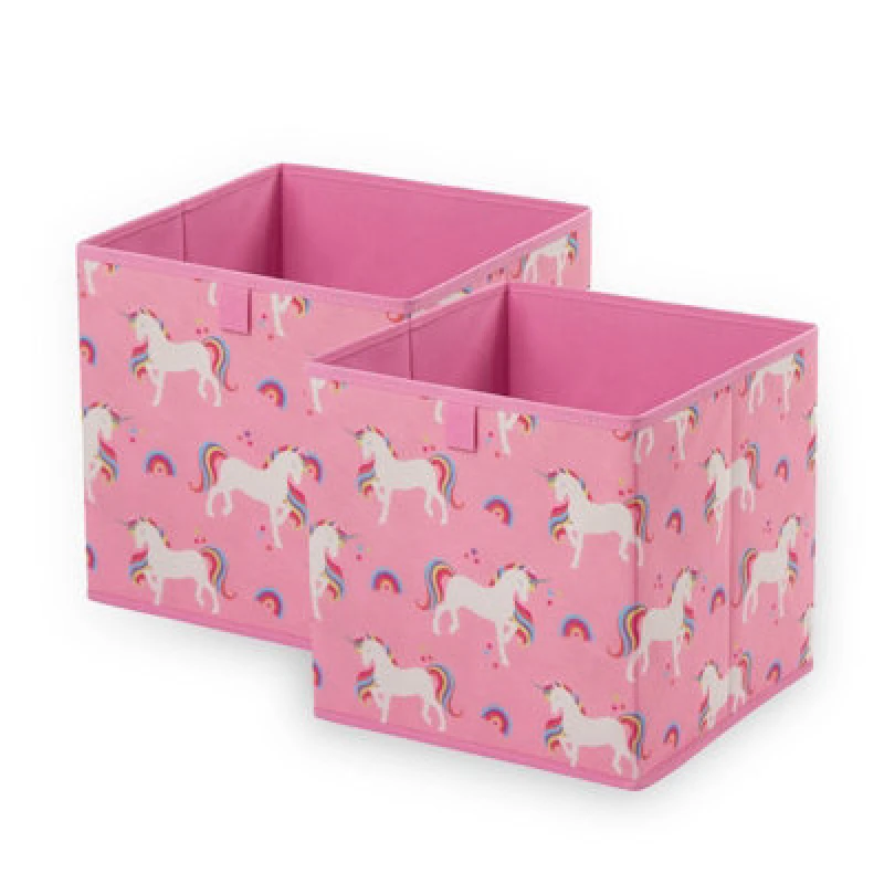 Image of OHS OHS Storage Cube Boxes Unicorn 2 Pack Folding Space Saving Shoe Toy Set in Pink Pink One Size Unisex 5027434215539
