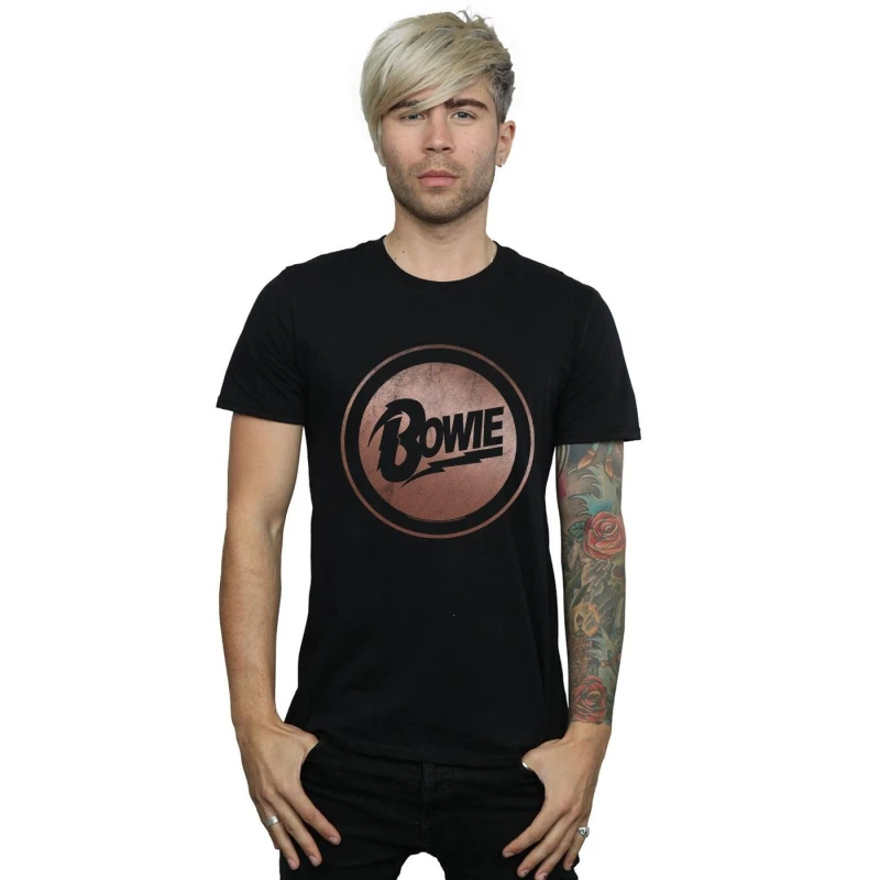 Image of David Bowie David Bowie Men Rose Gold Circle T-Shirt in Black Size: Small Black S Male 5057972003787