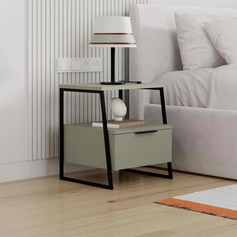 Image of FWStyle FWStyle 1 Door Ash Green Bedside Table Nightstand Cabinet Green One Size Unisex 8683628019726