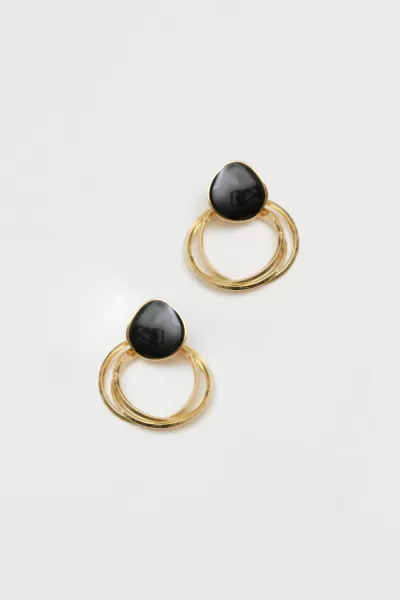 Image of Gold Plated Enamel And Polished Ring Drop Earrings