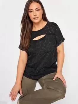 Image of Yours Cut Out T-Shirt Black Acid Wash, Black, Size 34-36, Women