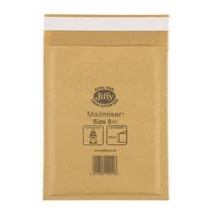 Image of Original Jiffy Mailmiser Size 0 Protective Envelopes Bubble lined 140x195mm Gold Pack of 100 Envelopes