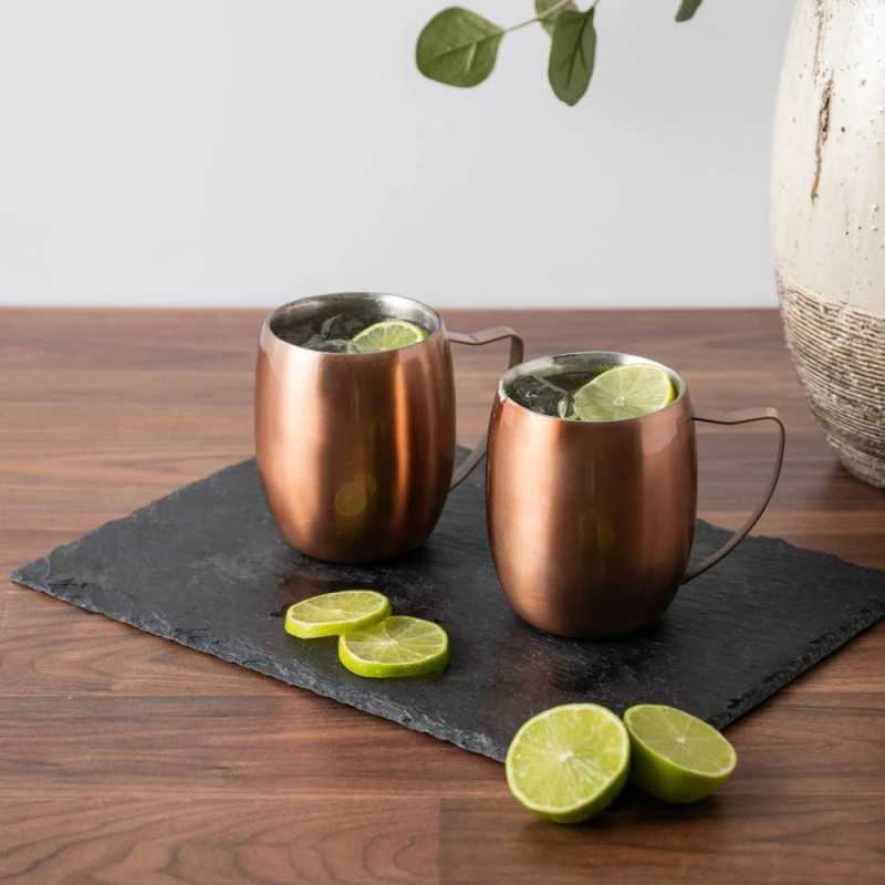 Image of BarCraft Set of 2 Double Walled Copper Moscow Mule Mugs Copper Unisex