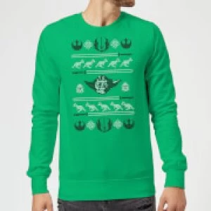 Image of Star Wars Yoda Face Knit Green Christmas Sweatshirt - M - Green