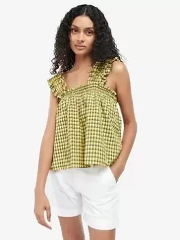 Image of Barbour Addison Gingham Seersucker Wide Strap Vest Top - Yellow, Yellow, Size 8, Women