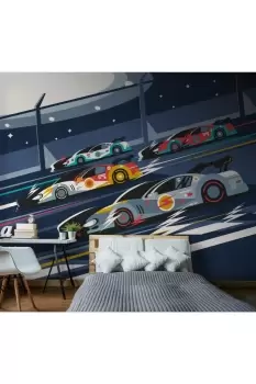Image of Sports Cars Navy Blue Matt Smooth Paste the Wall Mural 350cm wide x 280cm high
