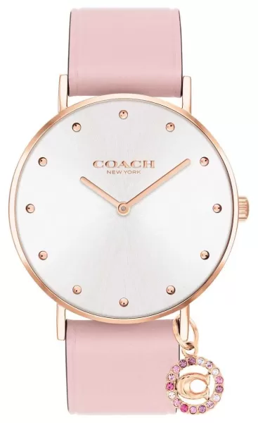 Image of Coach 14503884 Womens Perry Silver Dial Pink Leather Watch