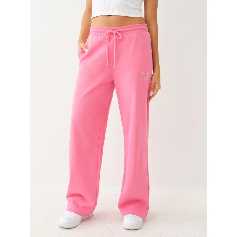 Image of True Religion Womens Open Hem Fleece Relaxed Fit Joggers Hot Pink female 12