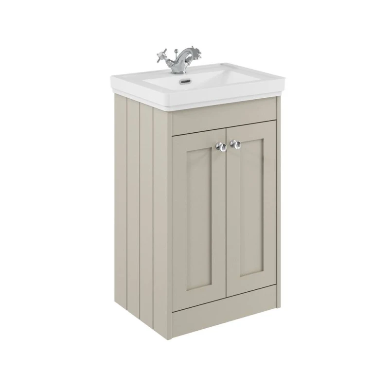 Image of Balterley 500mm Floor Standing 2 Door Unit with Basin 1 Tap Hole - Pebble Grey Grey Unisex