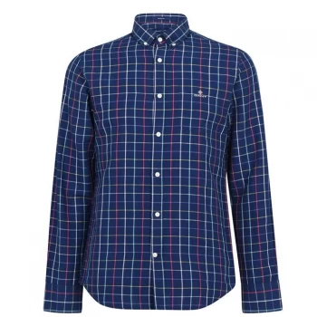 Image of Gant Linen Check Shirt - Navy 423